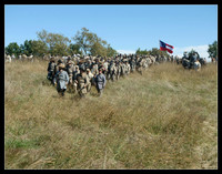 Confederate infantry unit advancing to fight at the battle of Perryville, Kentucky reenactment, 2016