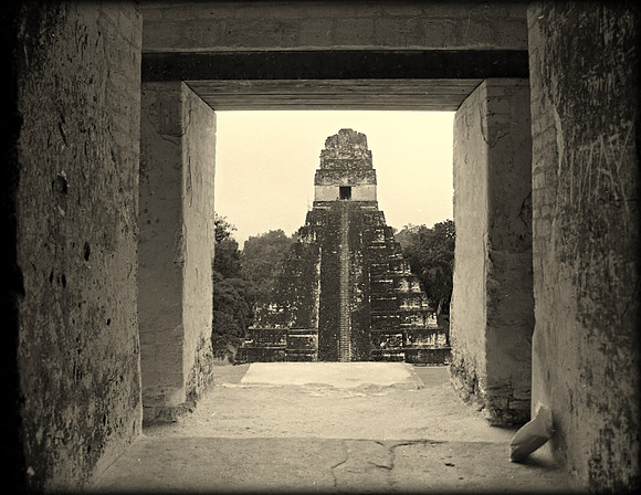 Looking Out of the Great Pyramid, Tikal, Guatemala  1988