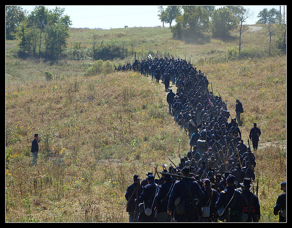 Union infantry marching to Doctor's Creek before the battle of Perryville, Kentucky reenactment, 2016