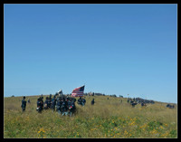 Union soldiers of Terrill's Brigade rush to stop the Confederate forces advancing on the Open Knob at the battle of Perryville, Kentucky reenactment, 2016