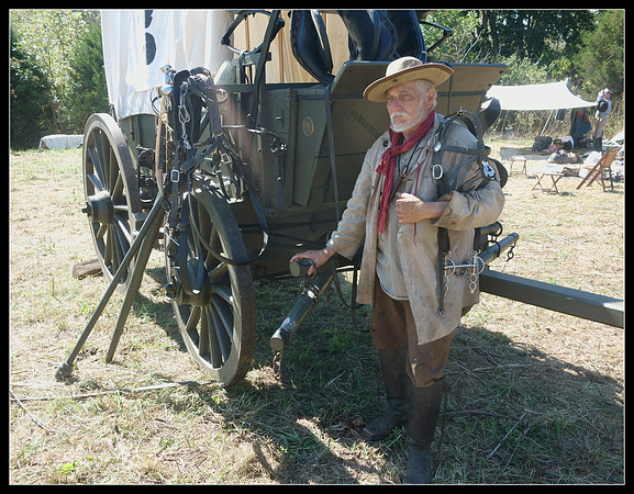 Veteran reenactor, Cornbread, and his wagon at the battle of Perryville, Kentucky reenactment, 2016